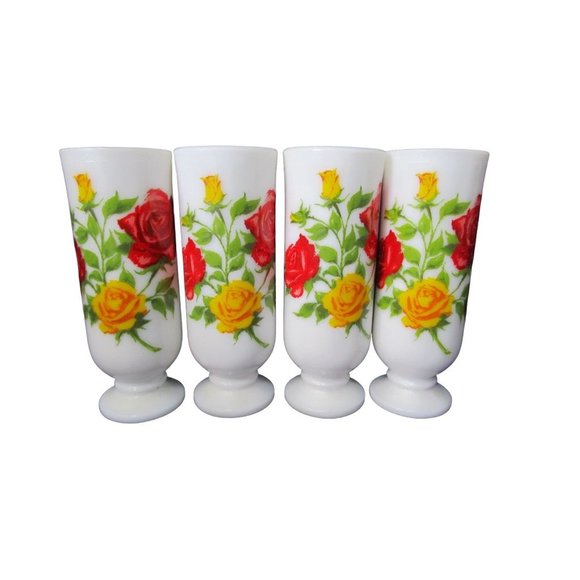 Red Yellow Rose on Milk Glass Avon Cordial Tia Maria Demitasse Mug GUC  Four - Picture 3 of 16
